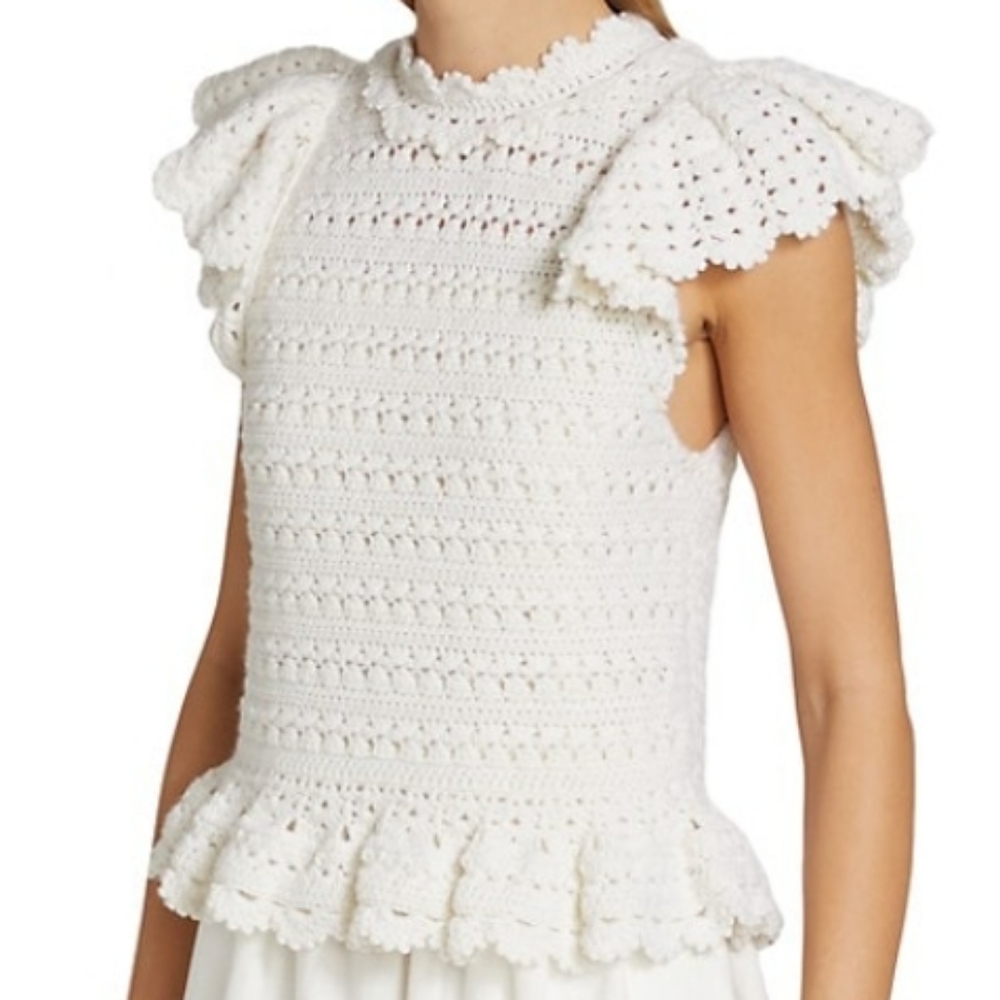 SEA New York Beige Crochet Sweater Top sz S